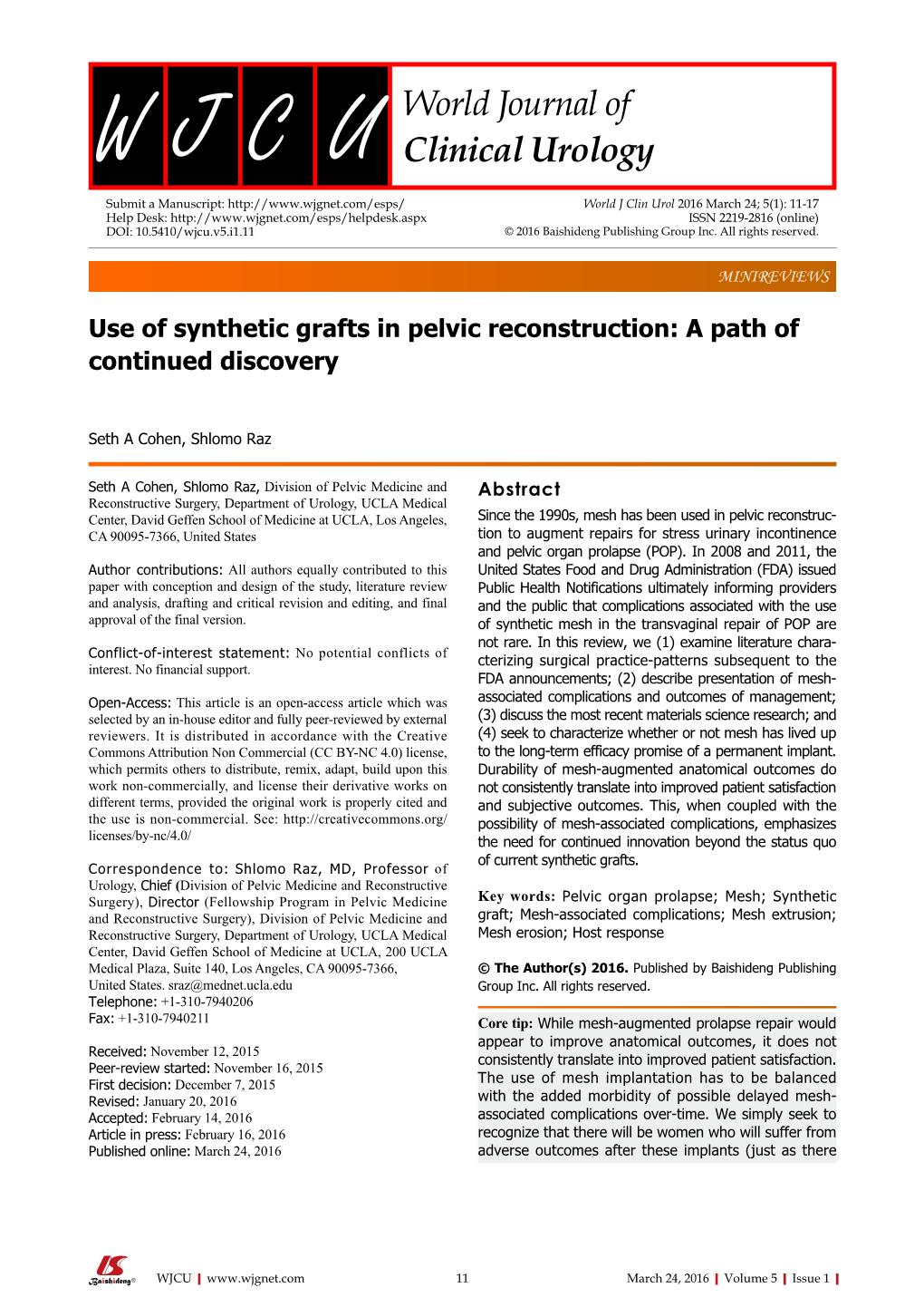 World Journal of Clinical Urology