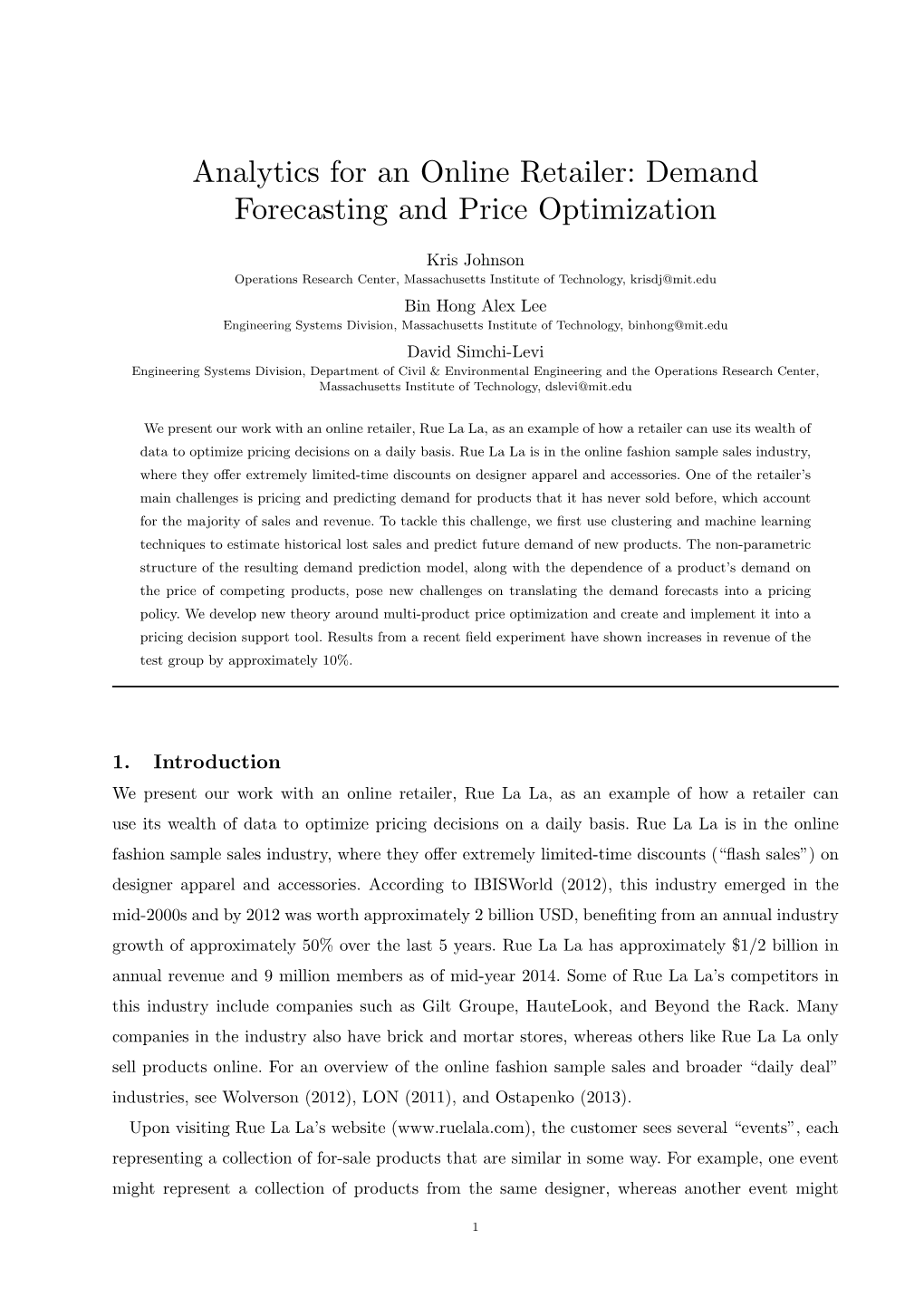 Demand Forecasting and Price Optimization