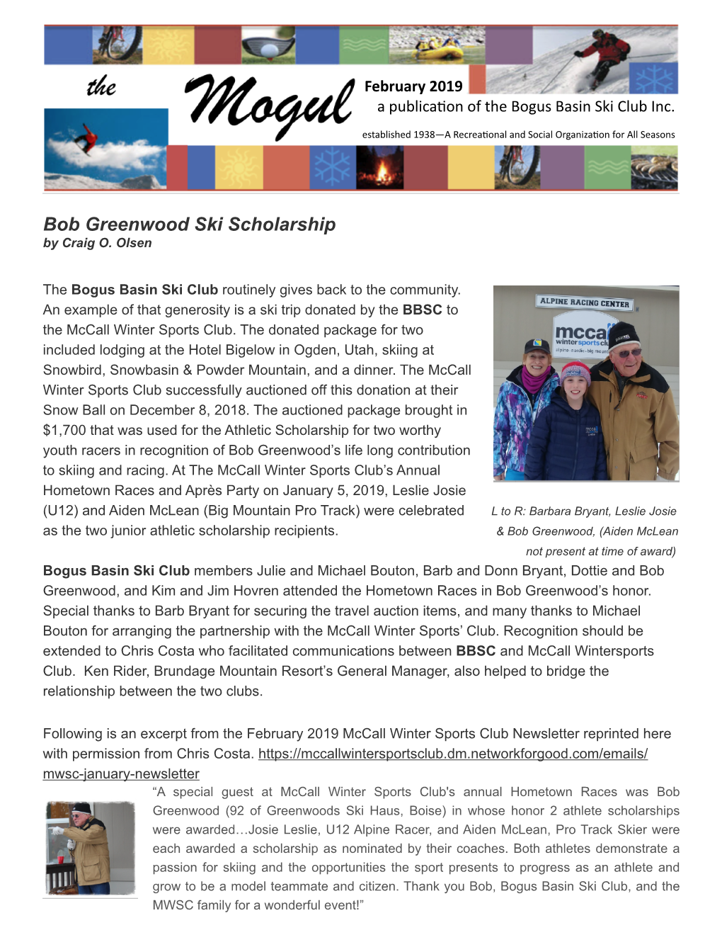 Bob Greenwood Ski Scholarship by Craig O