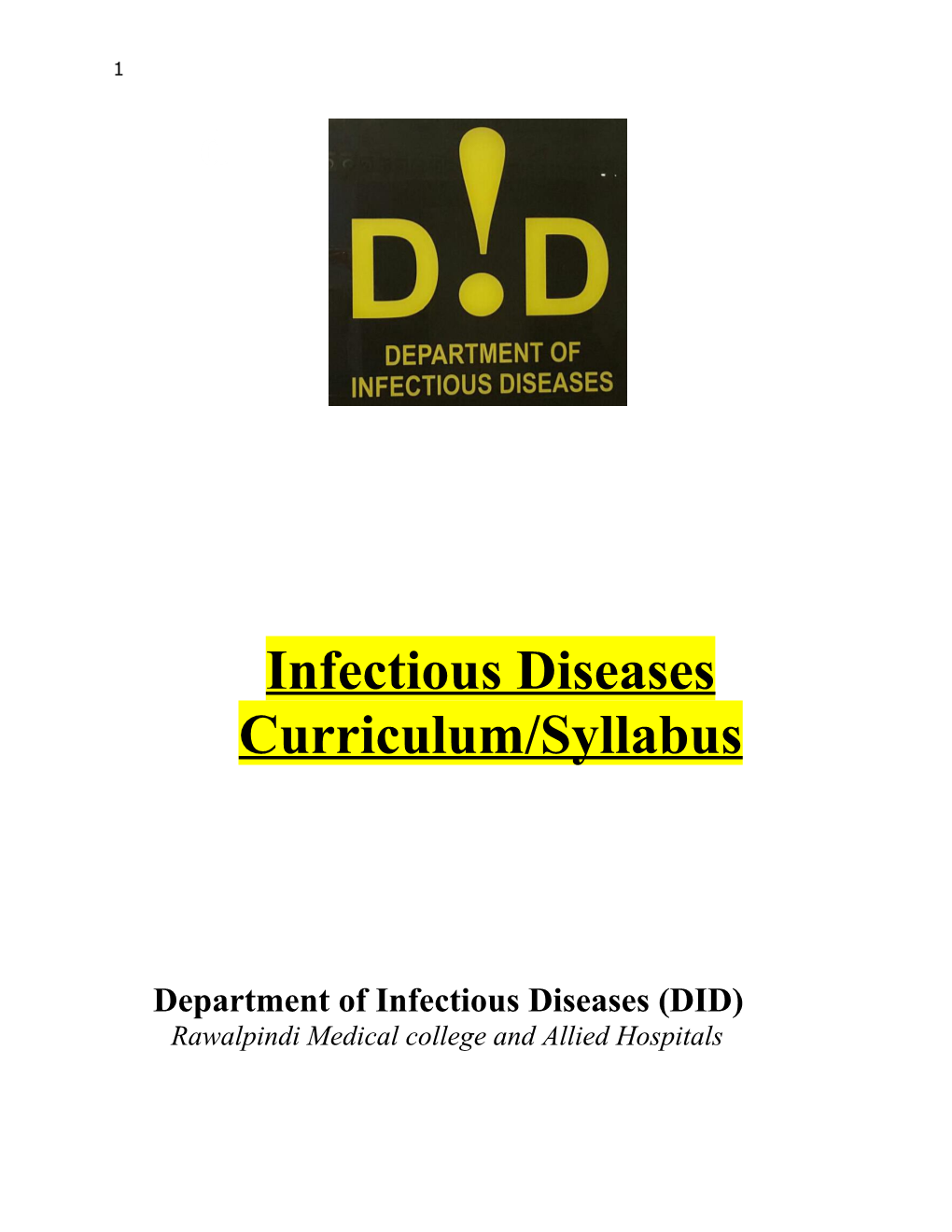 Infectious Diseases Curriculum/Syllabus