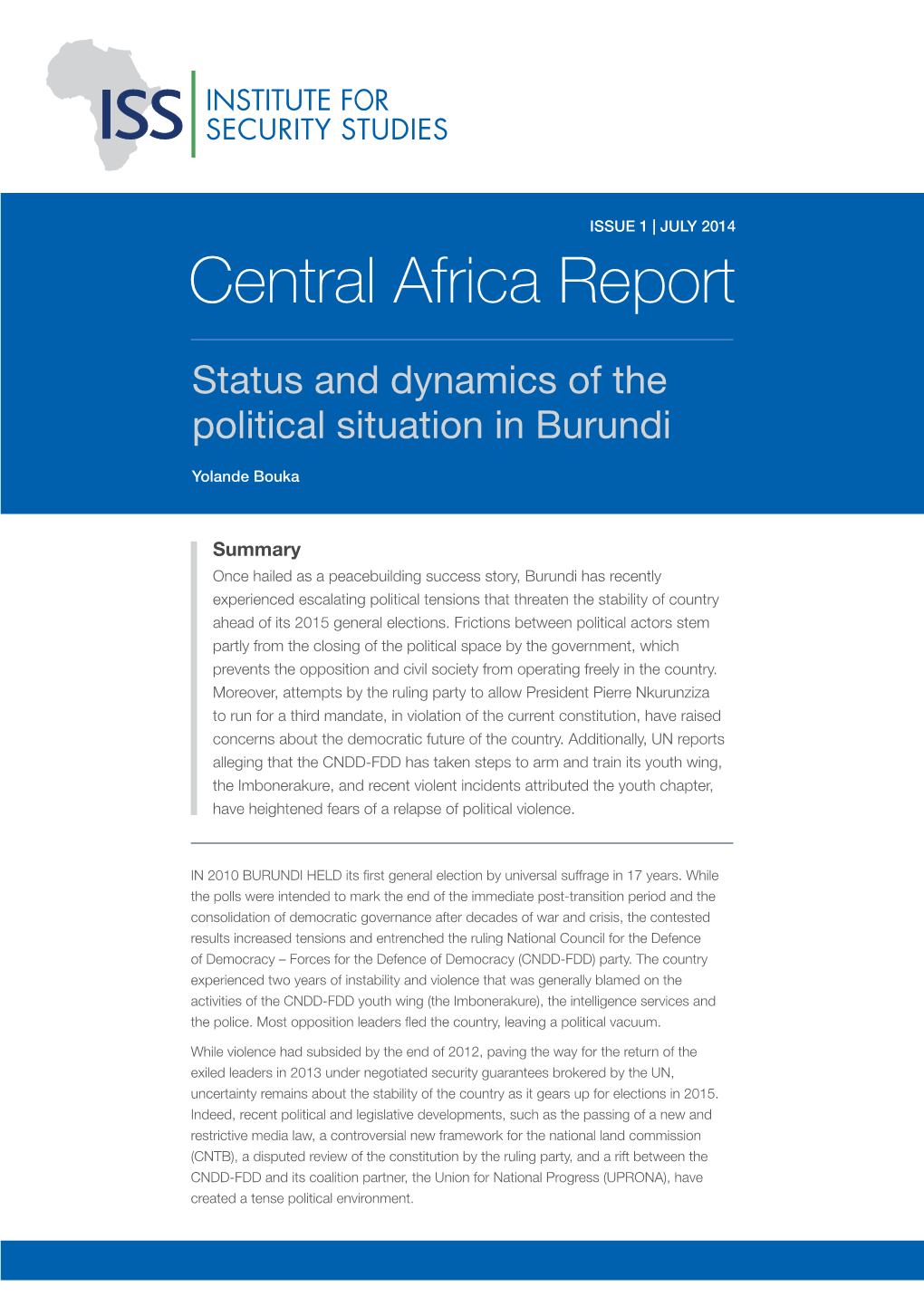 Status and Dynamics of the Political Situation in Burundi