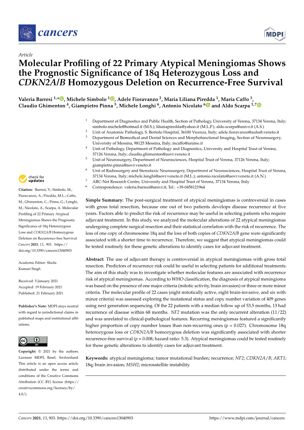 Molecular Profiling of 22 Primary Atypical Meningiomas Shows The