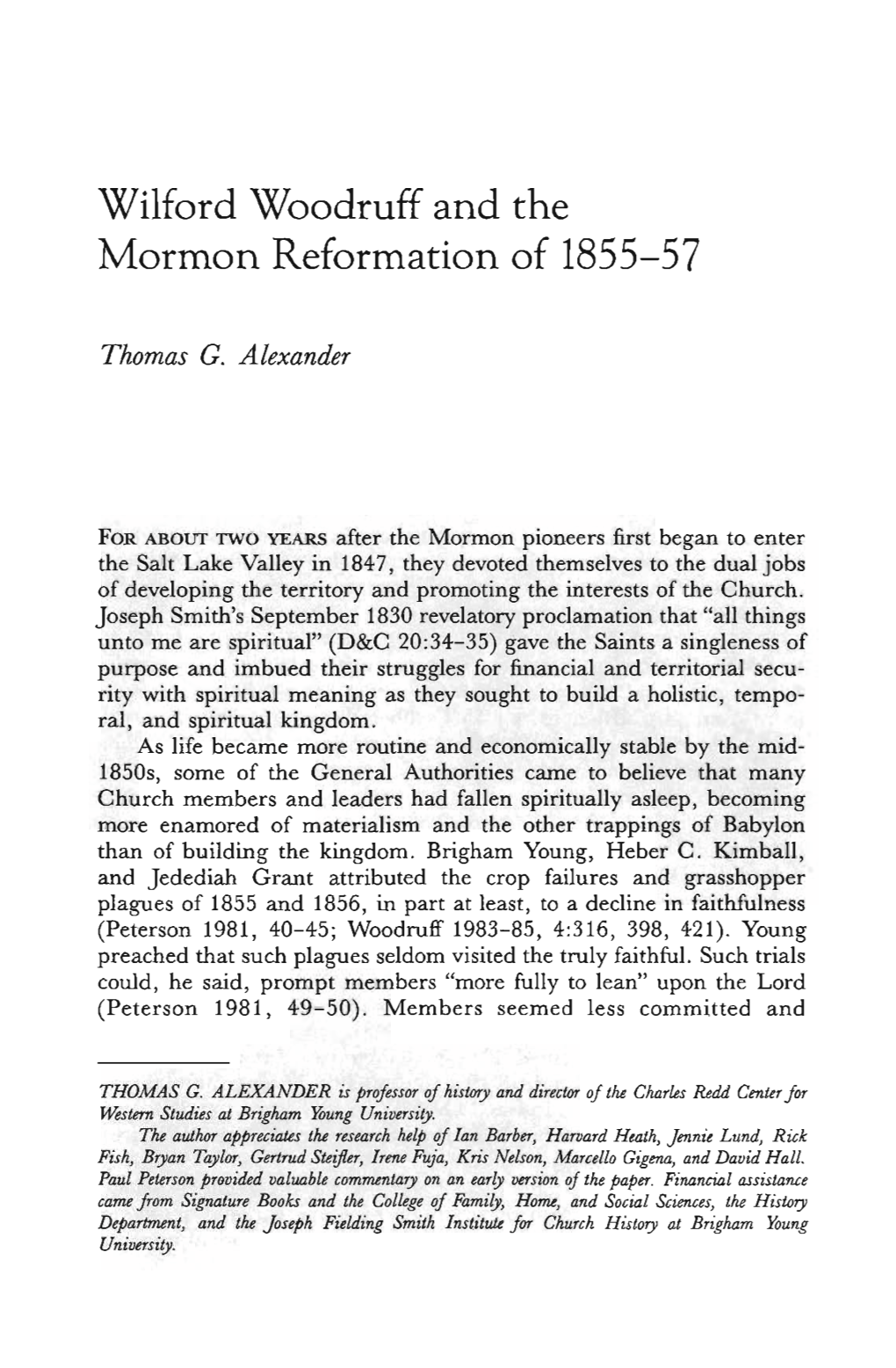 Wilford Woodruff and the Mormon Reformation of 1855-57