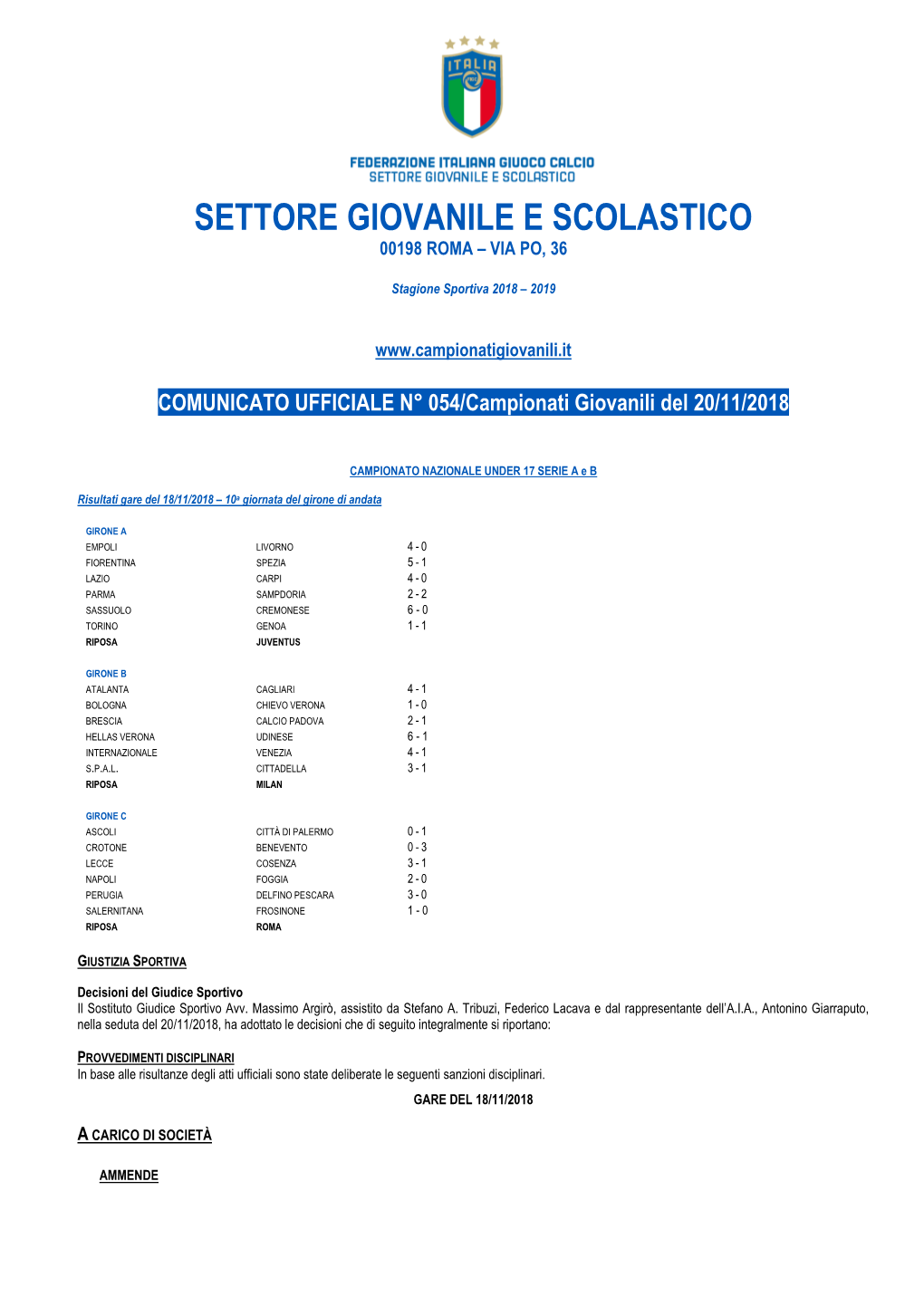 Settore Giovanile E Scolastico 00198 Roma – Via Po, 36