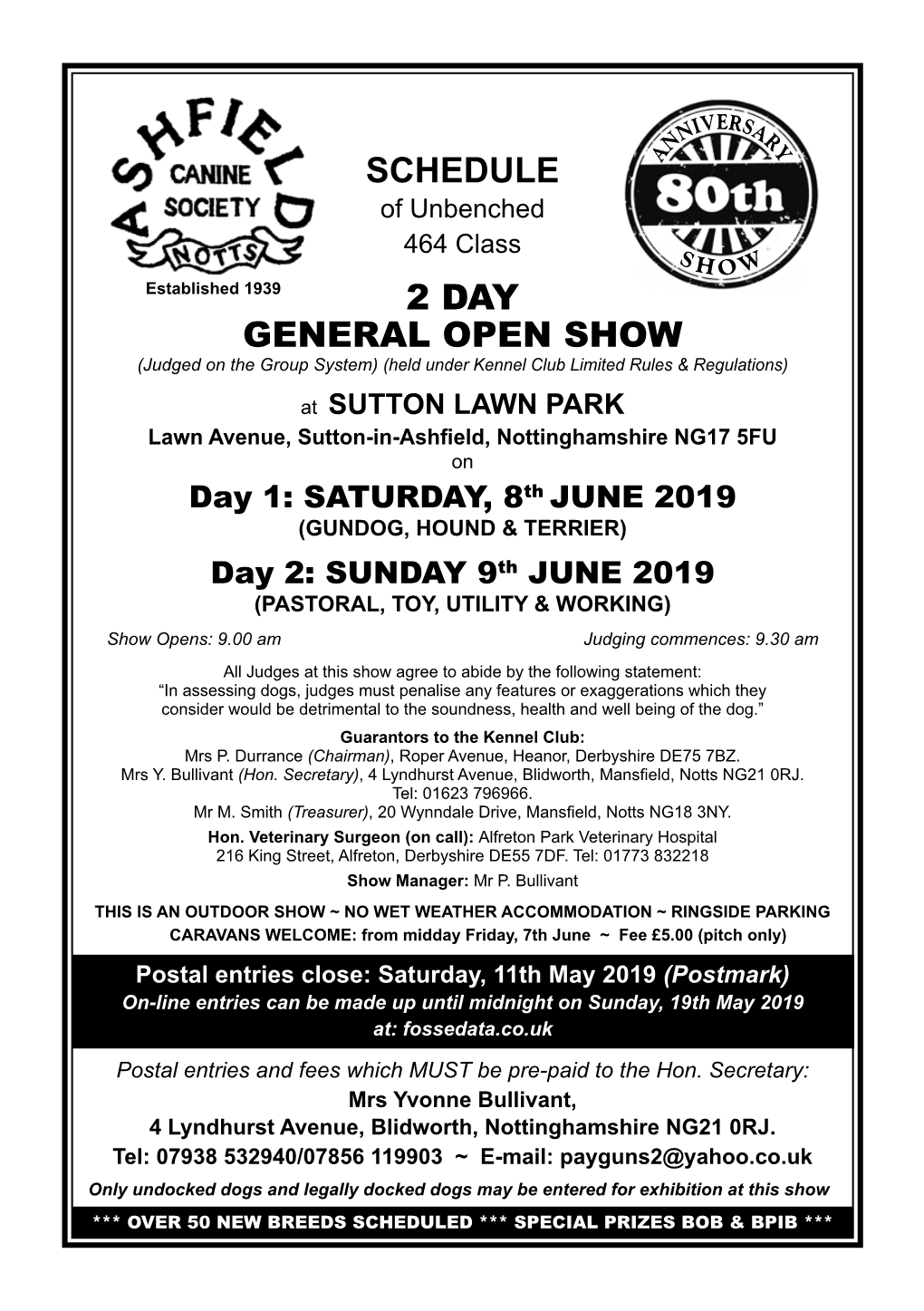 Schedule 2 Day General Open Show