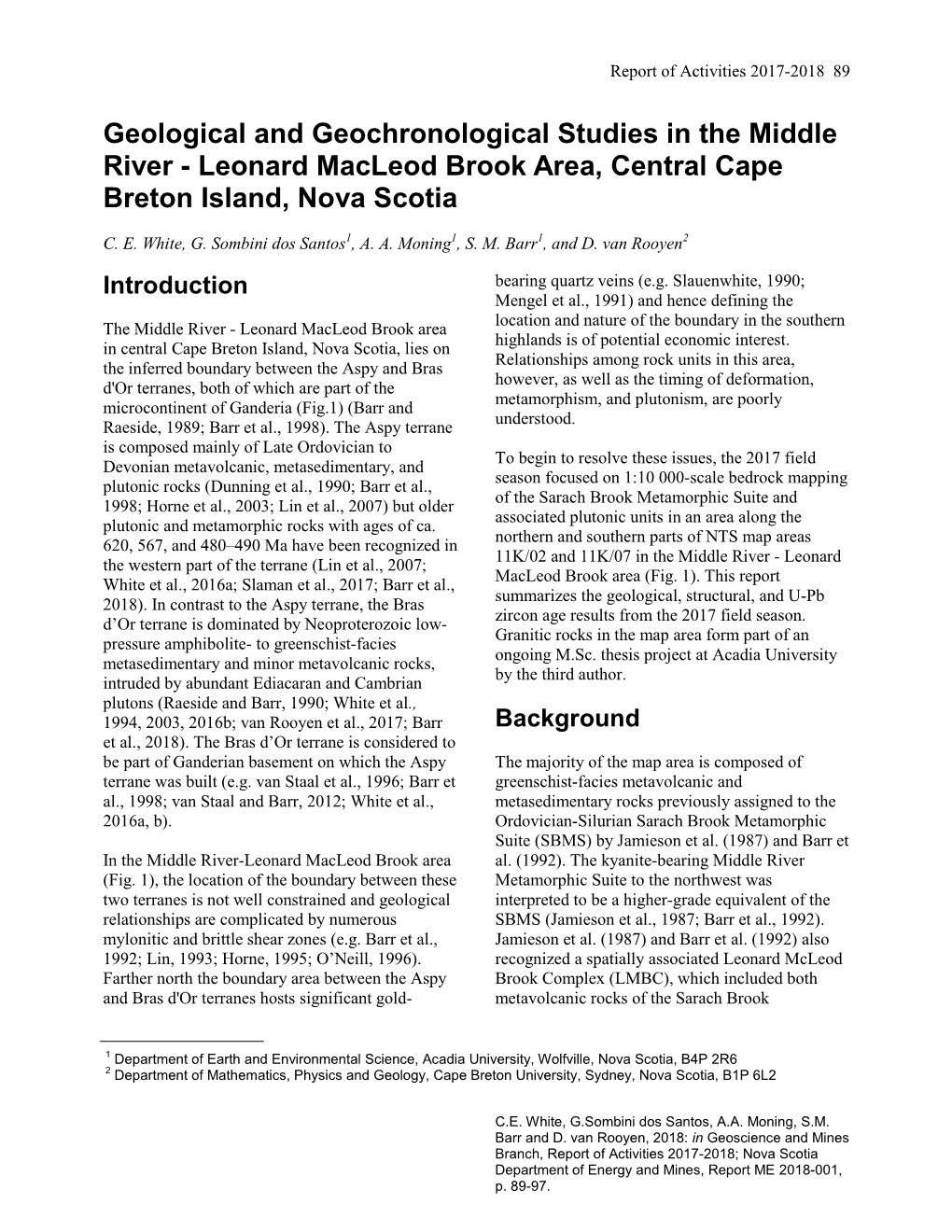 Geological and Geochronological Studies in the Middle River - Leonard Macleod Brook Area, Central Cape Breton Island, Nova Scotia