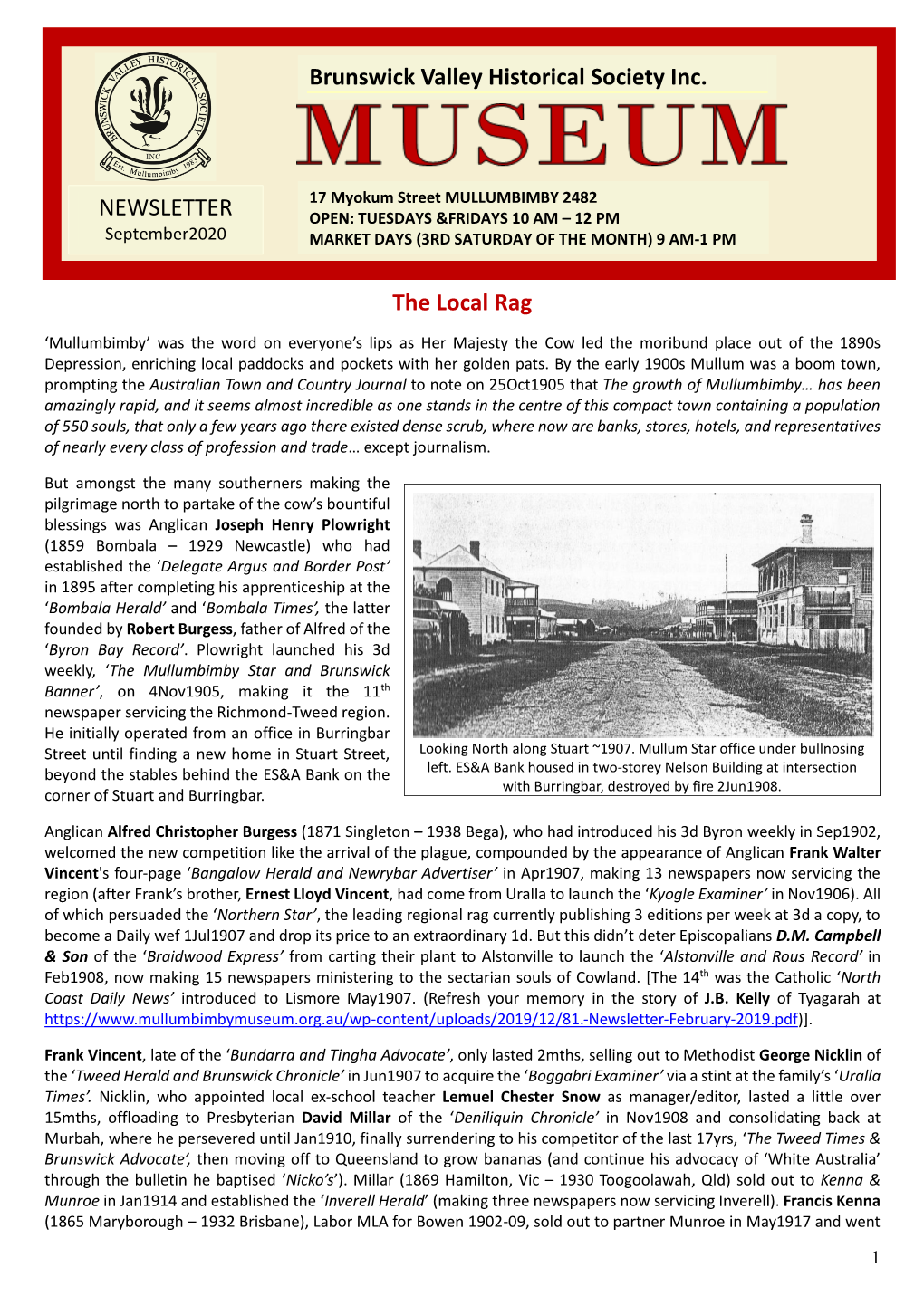 The Local Rag Brunswick Valley Historical Society Inc. NEWSLETTER