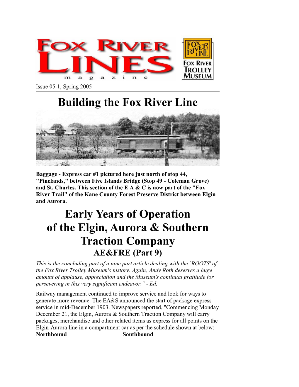 Building the Fox River Line Early Years