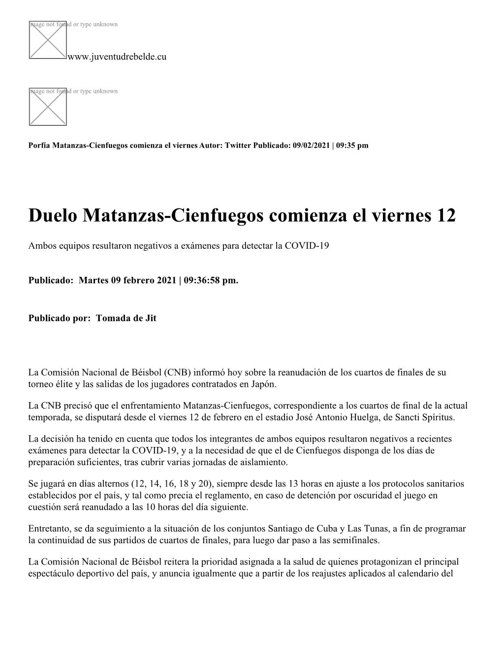 Duelo Matanzas-Cienfuegos Comienza El Viernes 12