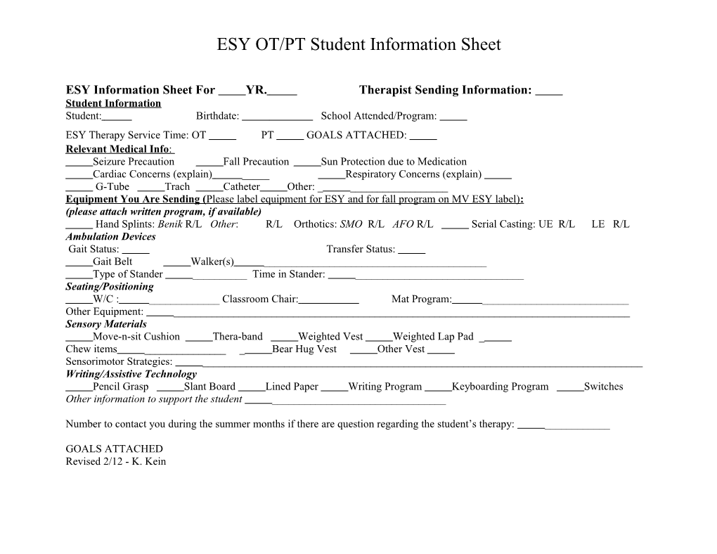 ESY Information Sheet