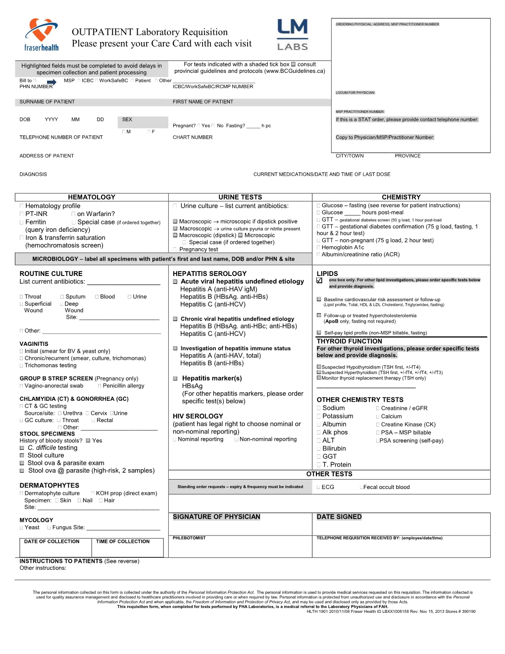 OUTPATIENT Laboratory Requisition