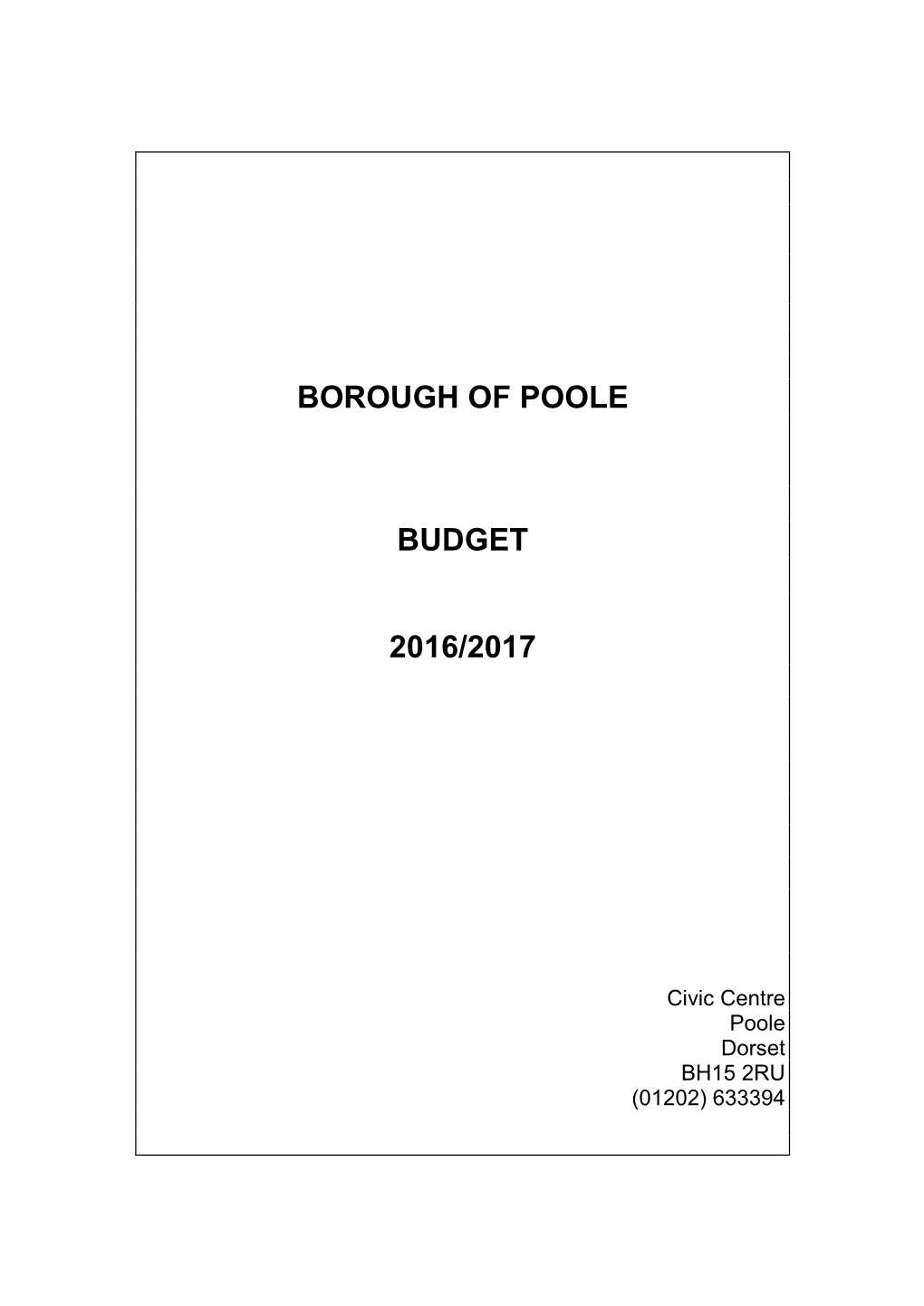 Borough of Poole Budget 2016/2017