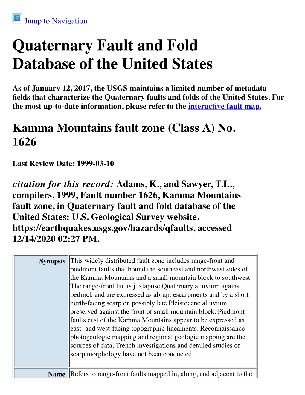 Quaternary Fault and Fold Database of the United States