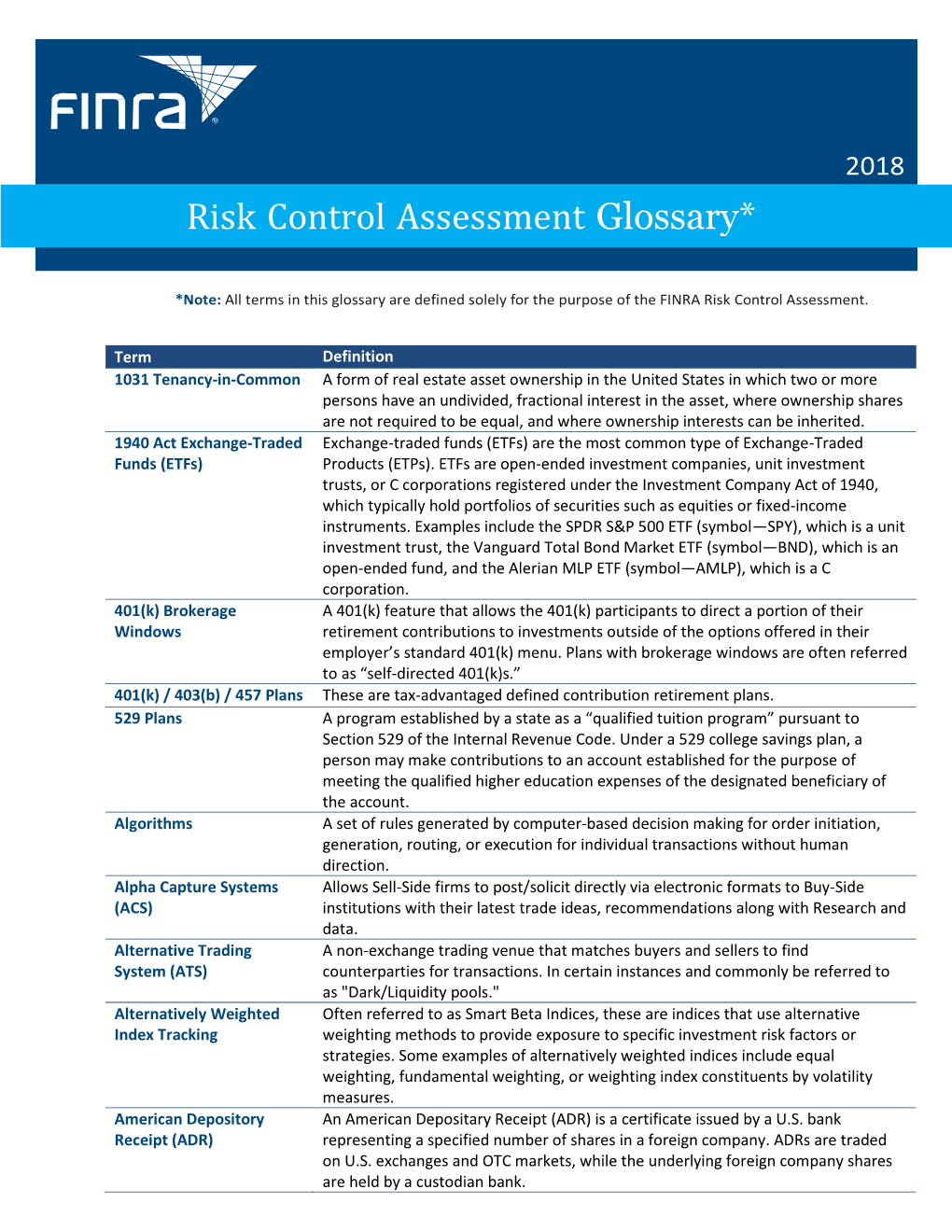 Risk Control Assessment Glossary*