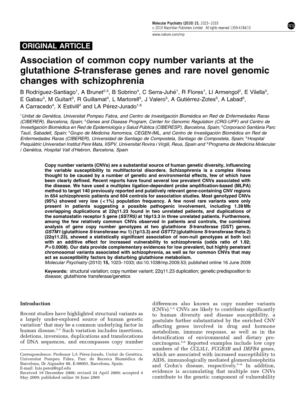 Association of Common Copy Number Variants at the Glutathione S