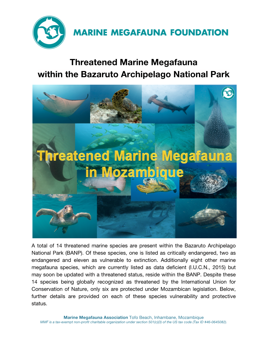 Threatened Marine Megafauna Within the Bazaruto Archipelago National Park