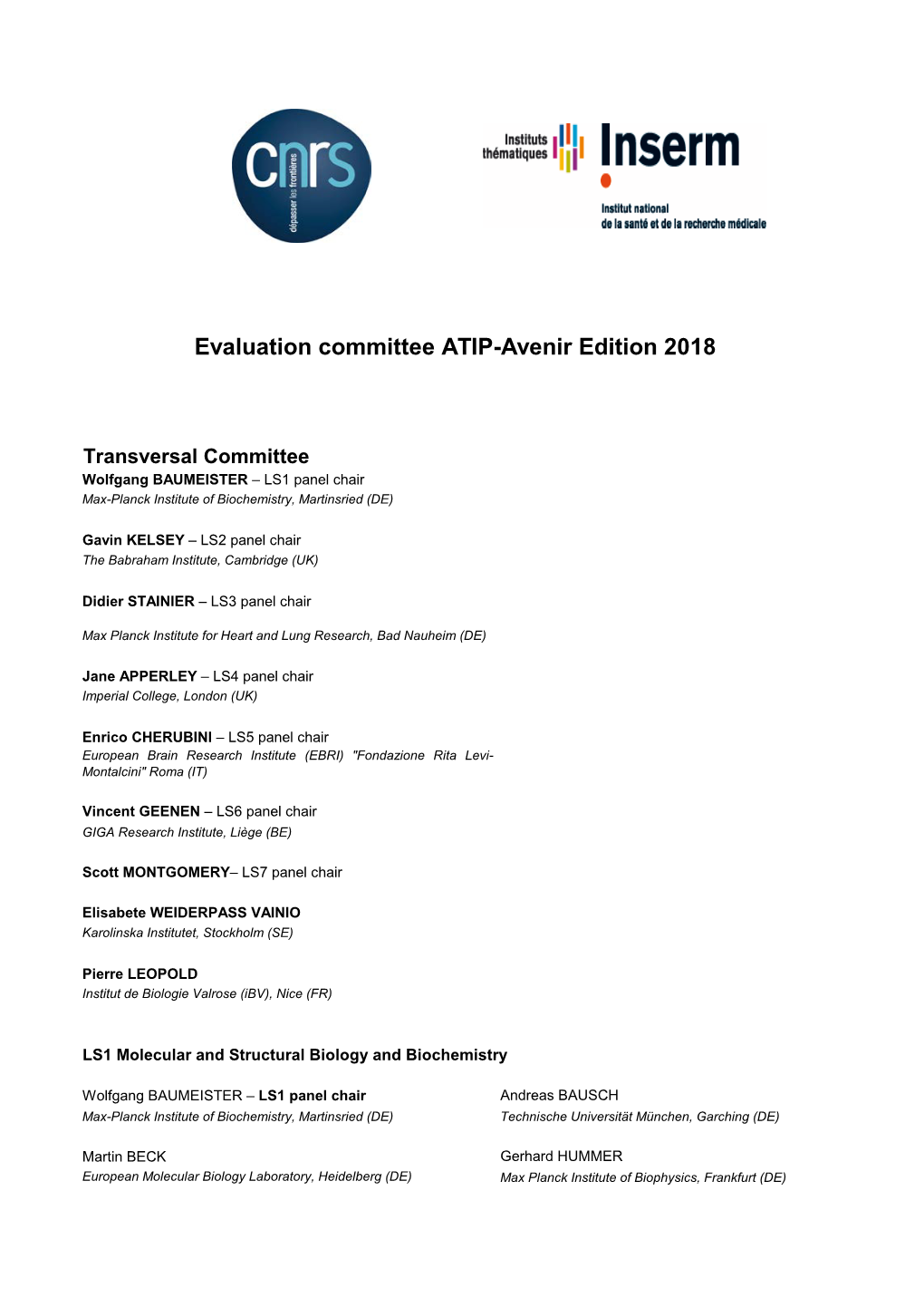 Comité D'évaluation Atip-Avenir 2018