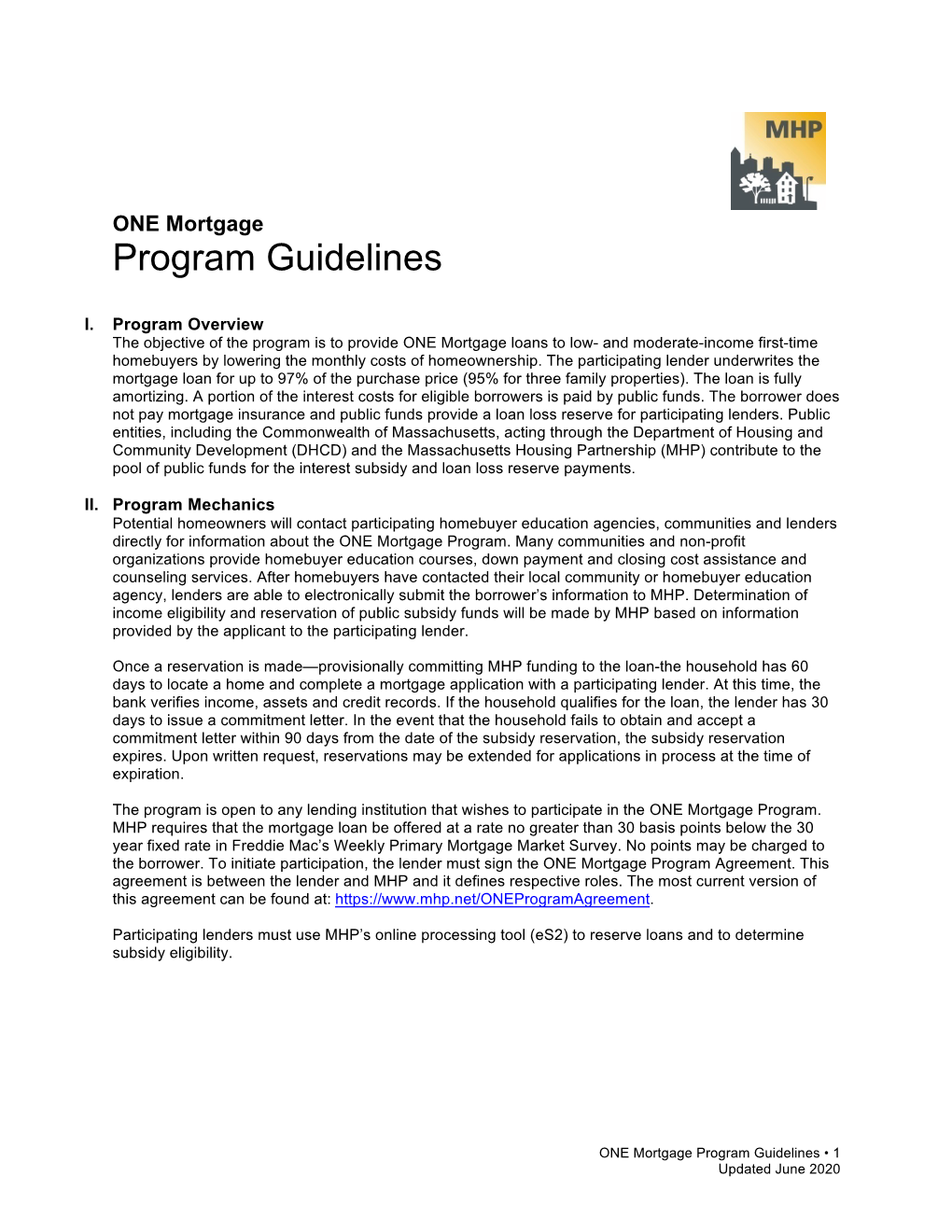 ONE Mortgage Program Guidelines