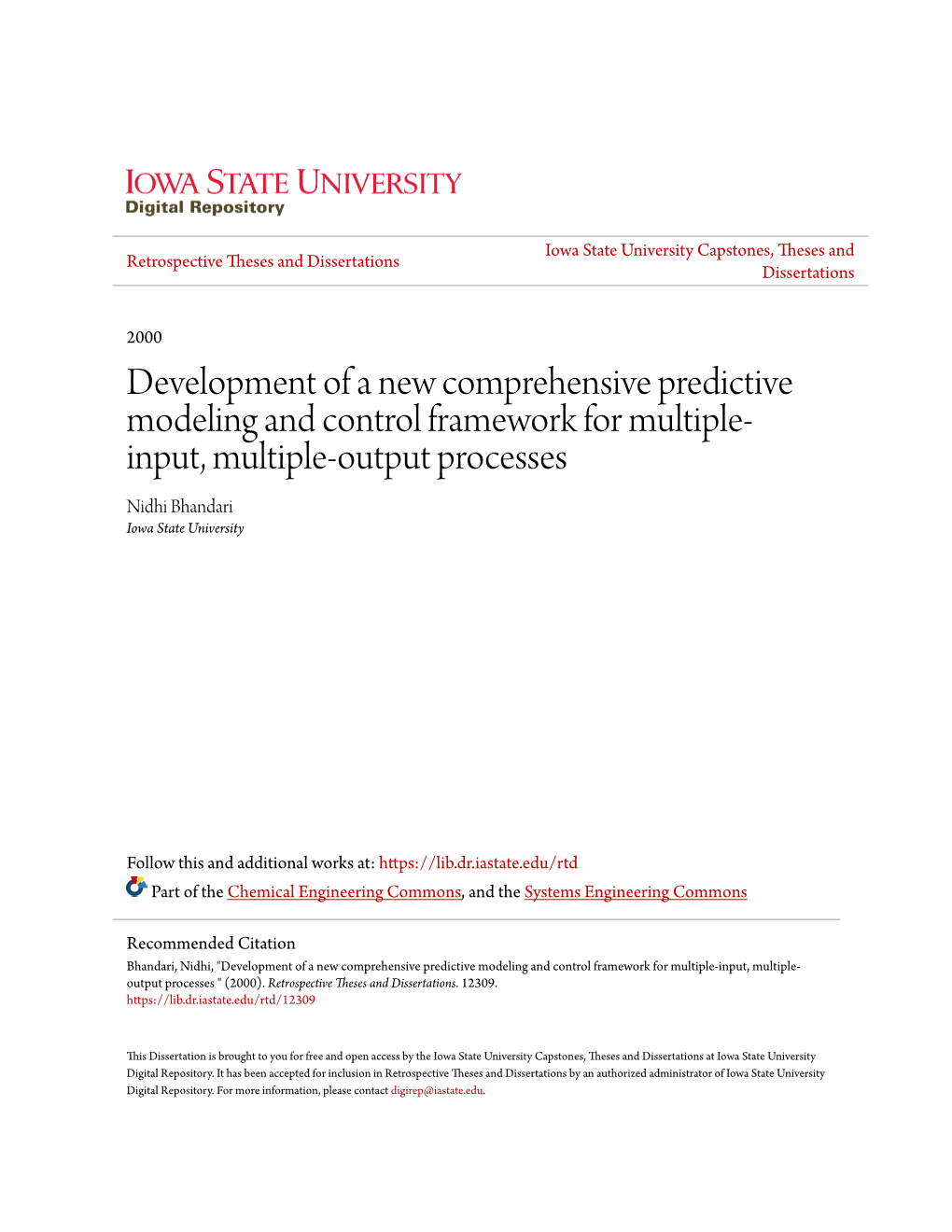 Development of a New Comprehensive Predictive Modeling and Control Framework for Multiple-Input, Multiple-Output Processes