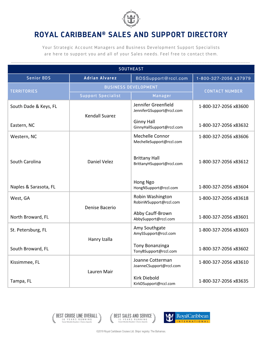 Royal Caribbean® Sales and Support Directory