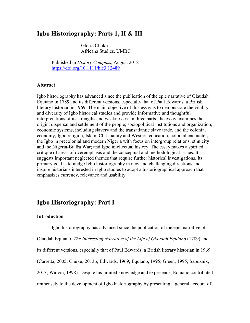 Igbo Historiography: Parts 1, II & III