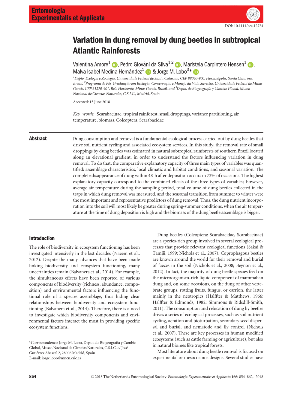 Variation in Dung Removal by Dung Beetles in Subtropical Atlantic Rainforests