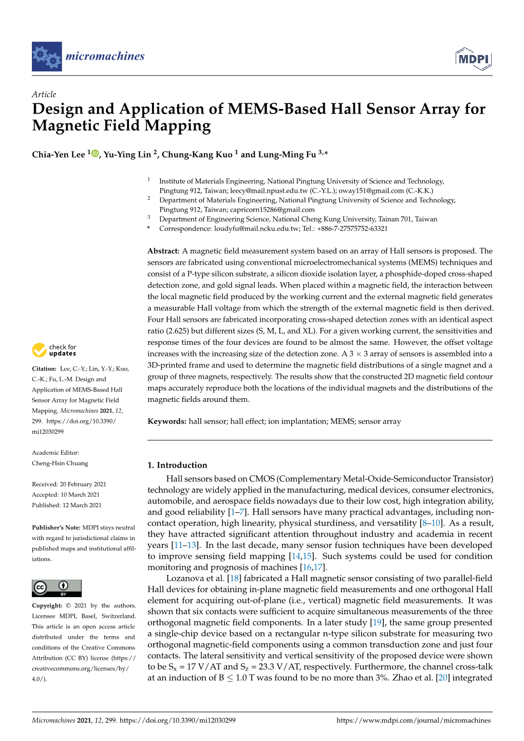 Design and Application of MEMS-Based Hall Sensor Array for Magnetic Field Mapping