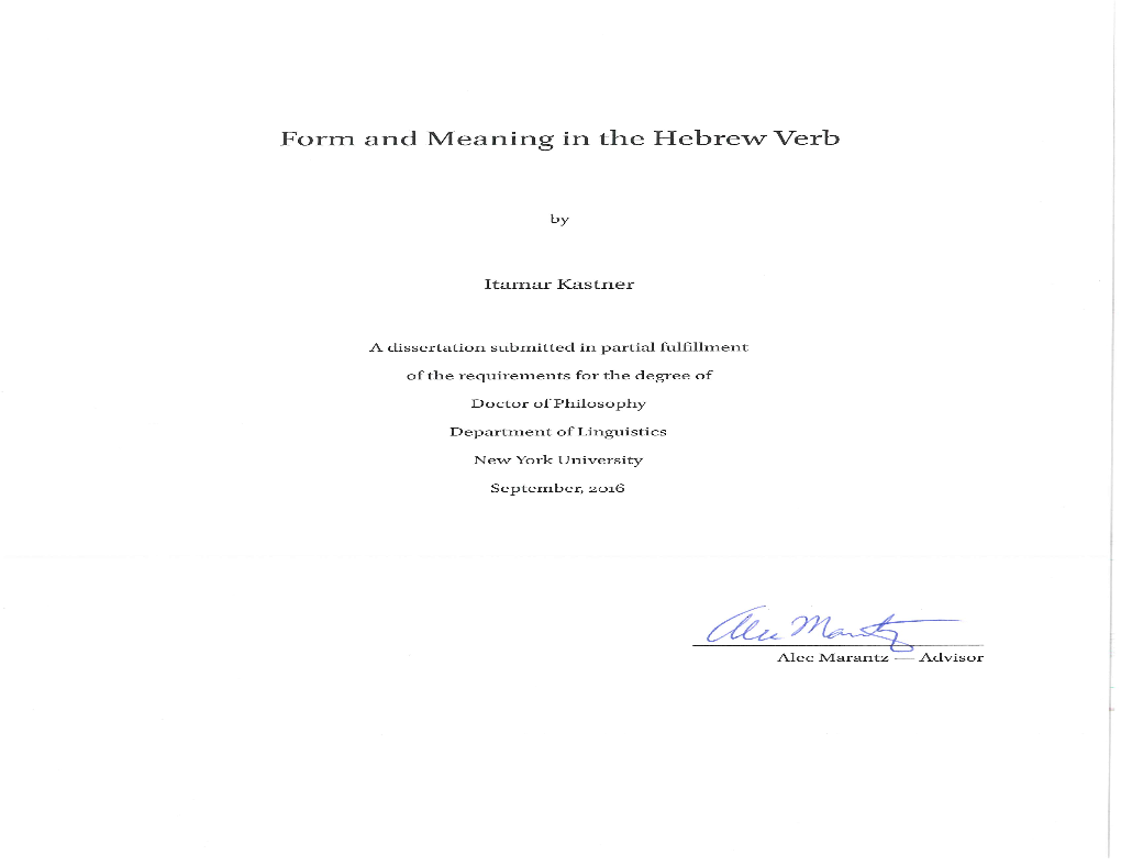 Form and Meaning in the Hebrew Verb