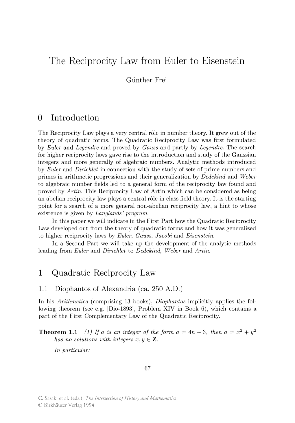 The Reciprocity Law from Euler to Eisenstein