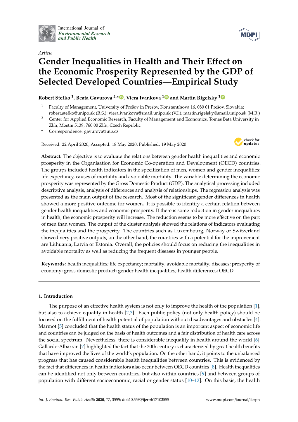 Gender Inequalities in Health and Their Effect on the Economic