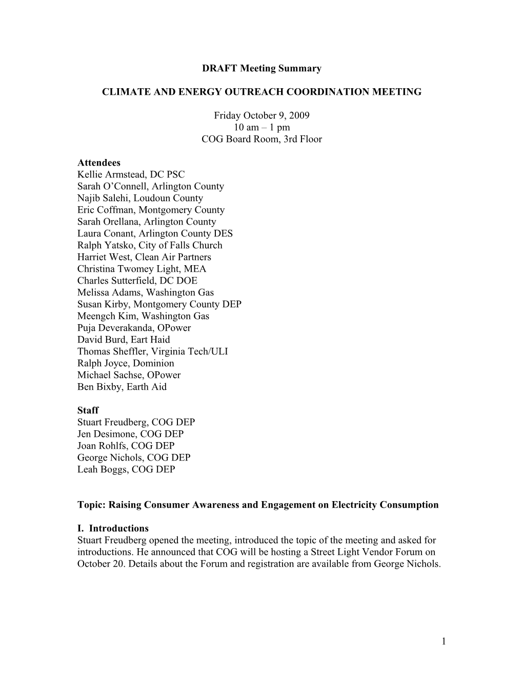 Climate and Energy Outreach Coordination Meeting