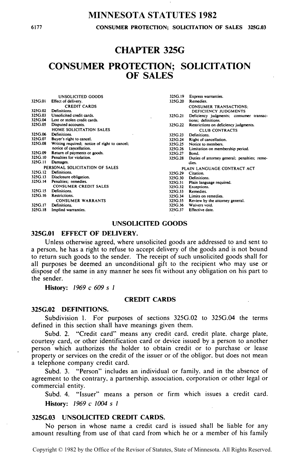 Chapter 325G Consumer Protection; Solicitation of Sales