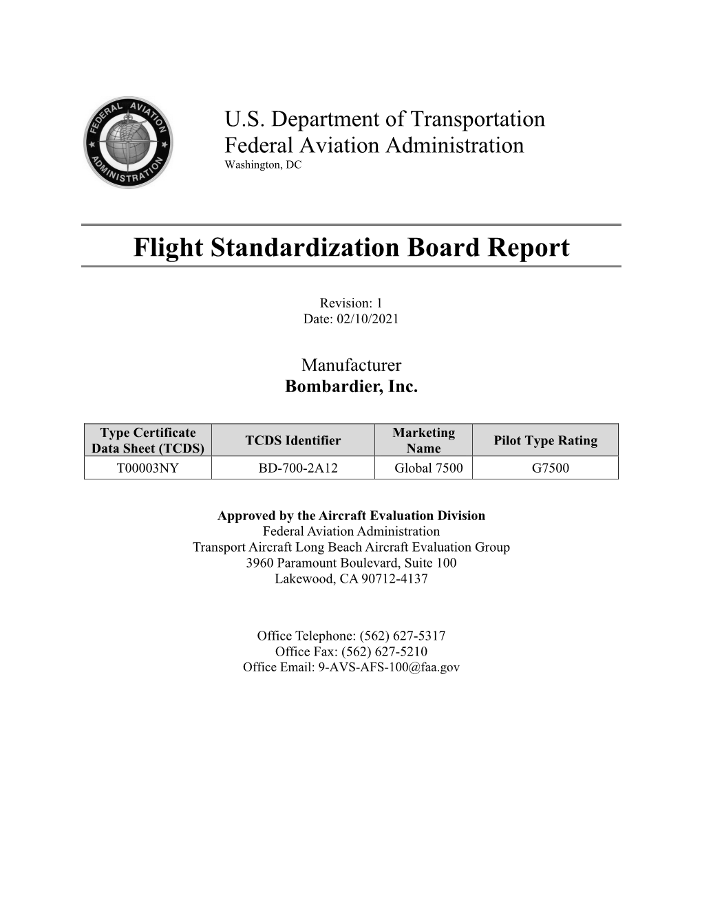 Flight Standardization Board Report