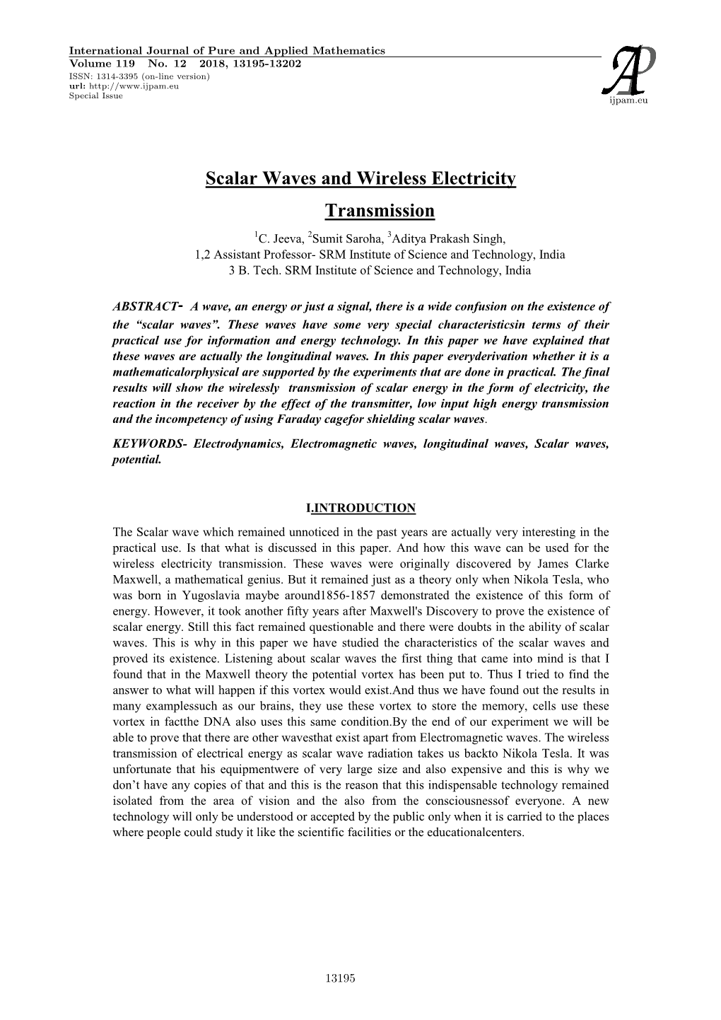 Scalar Waves and Wireless Electricity Transmission 1C