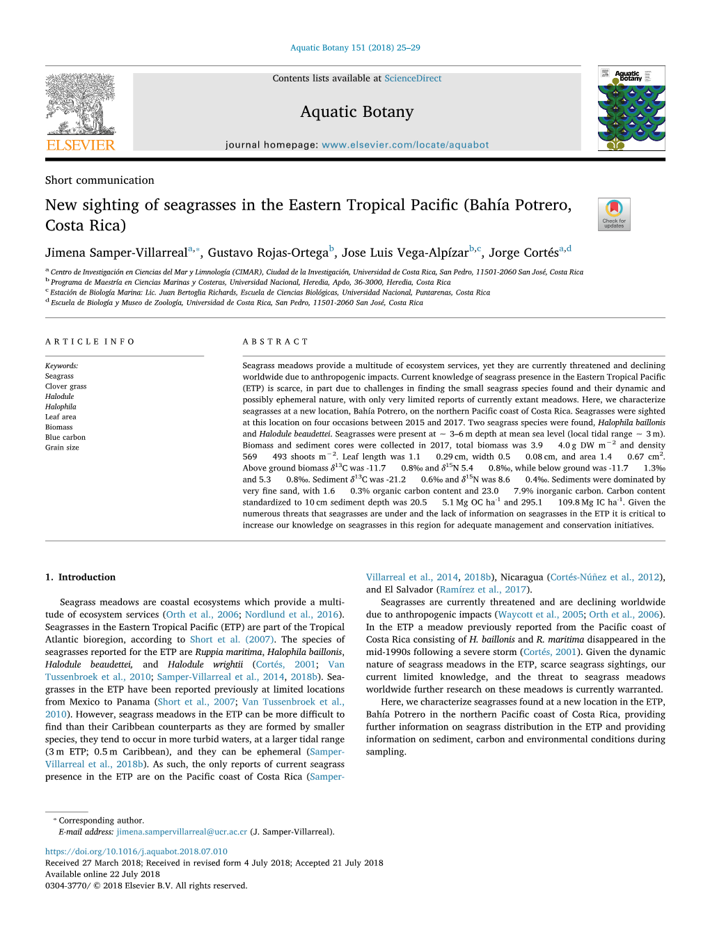 New Sighting of Seagrasses in the Eastern Tropical Pacific