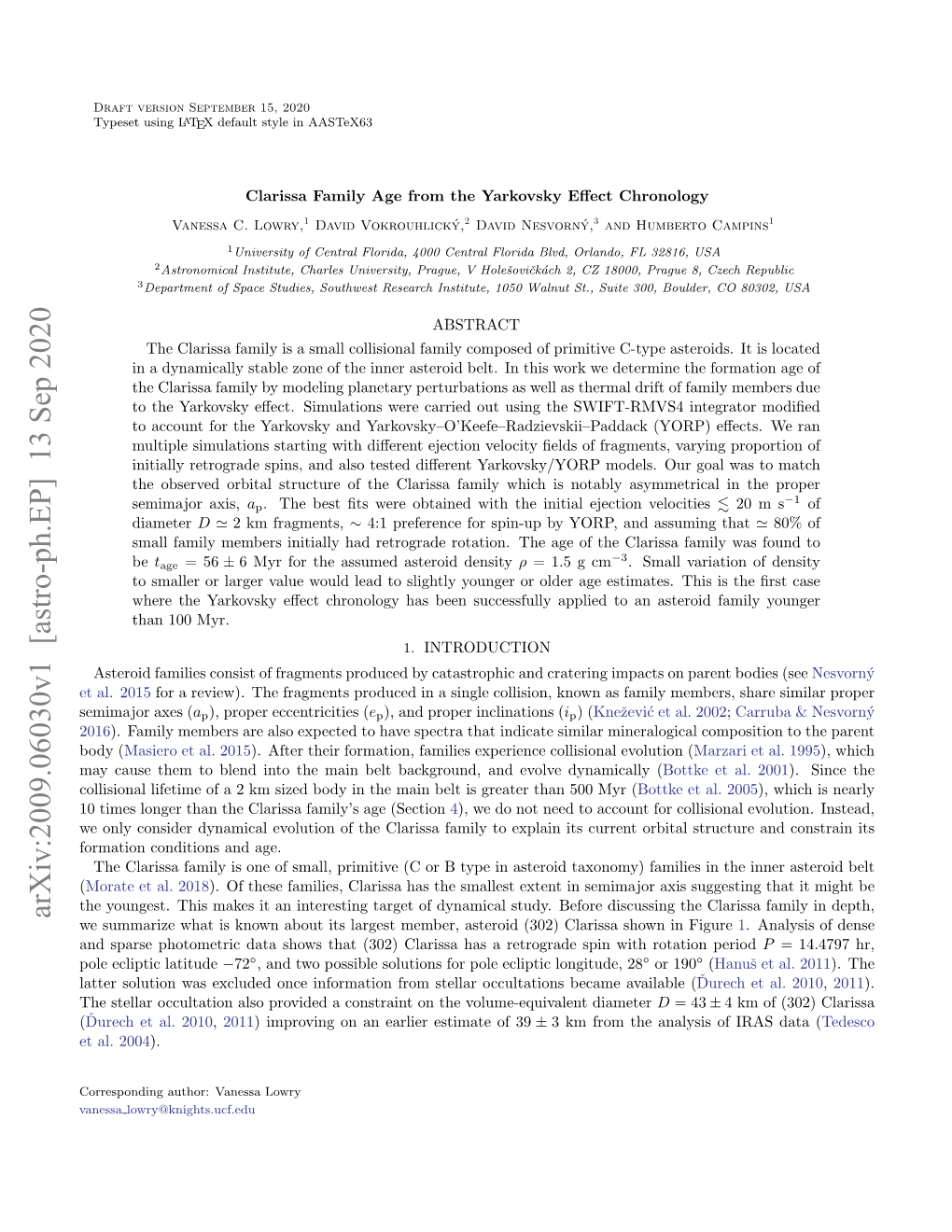 Clarissa Family Age from the Yarkovsky Effect Chronology