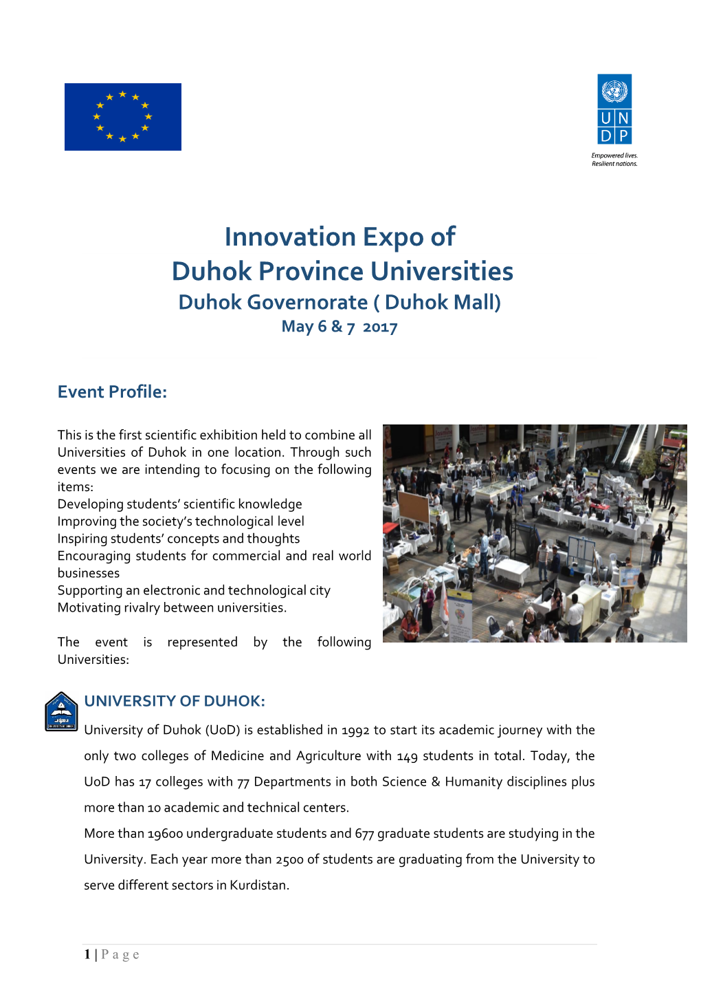 Innovation Expo of Duhok Province Universities Duhok Governorate ( Duhok Mall) May 6 & 7 2017