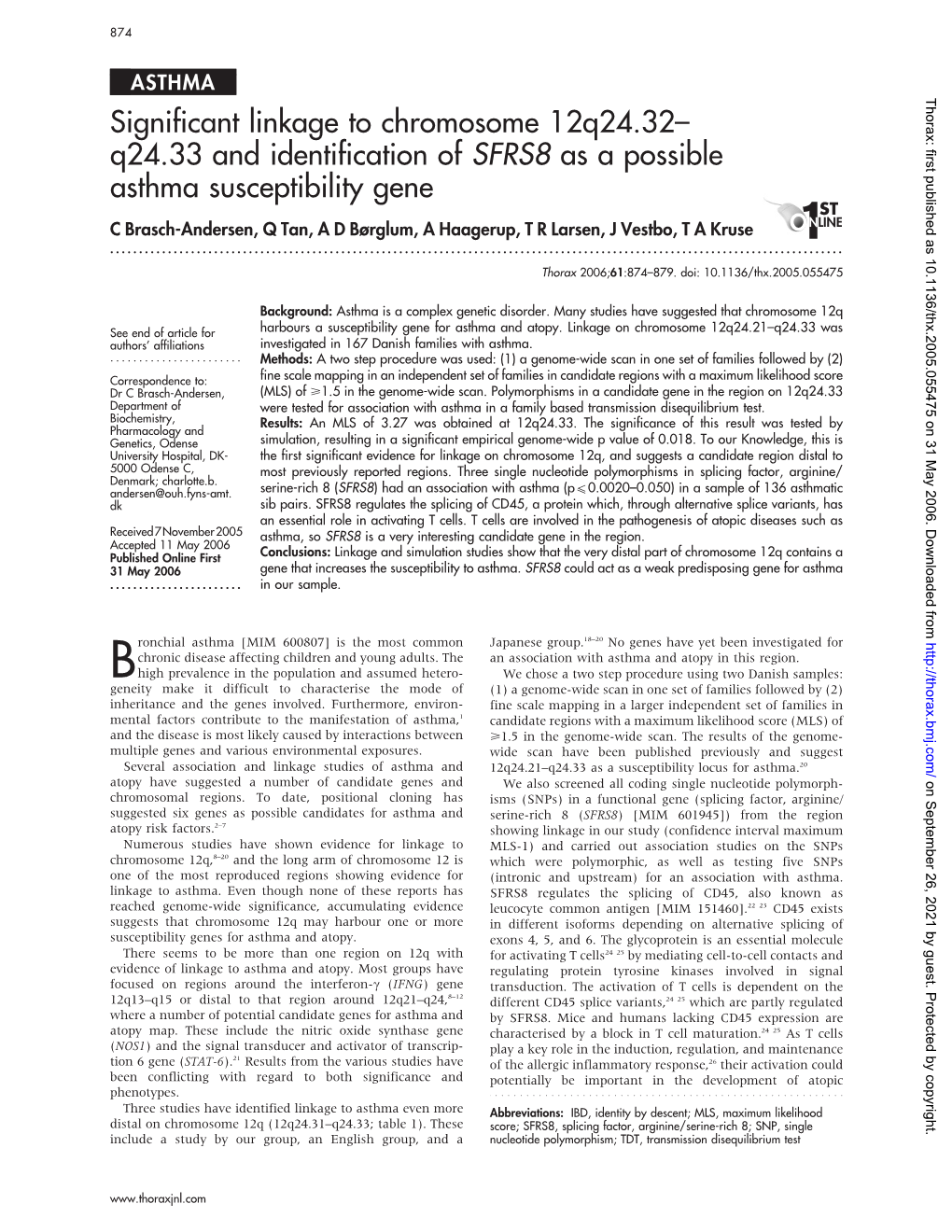 Significant Linkage to Chromosome 12Q24.32– Q24.33 And