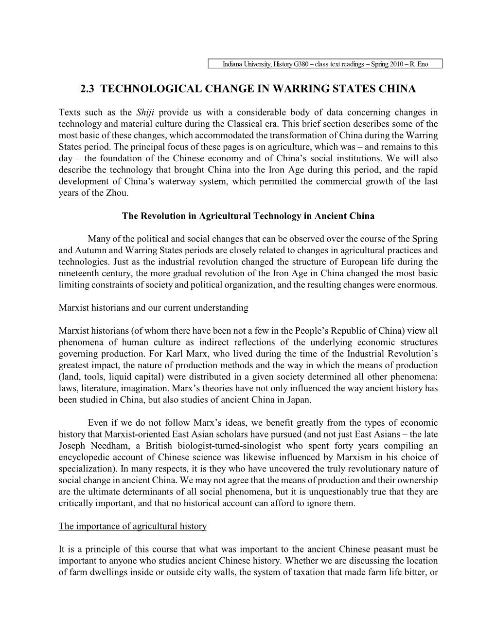 2.3 Technological Change in Warring States China