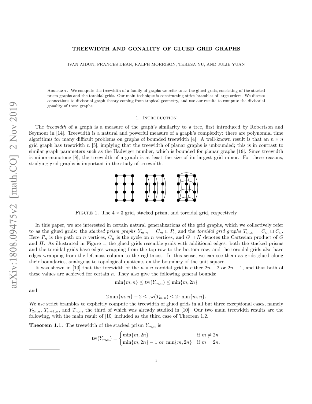 Treewidth and Gonality of Glued Grid Graphs