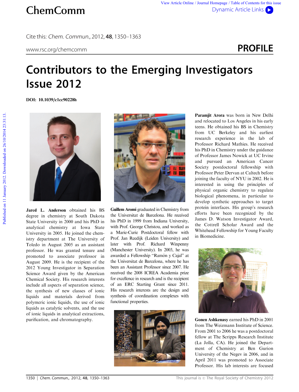 Contributors to the Emerging Investigators Issue 2012