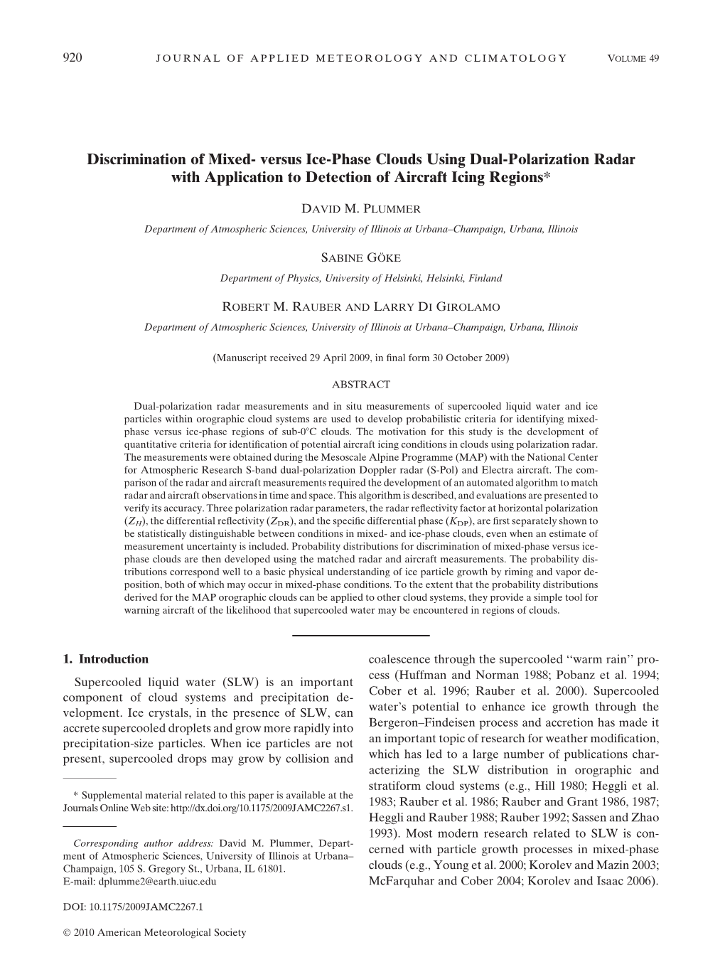 Versus Ice-Phase Clouds Using Dual-Polarization Radar with Application to Detection of Aircraft Icing Regions*