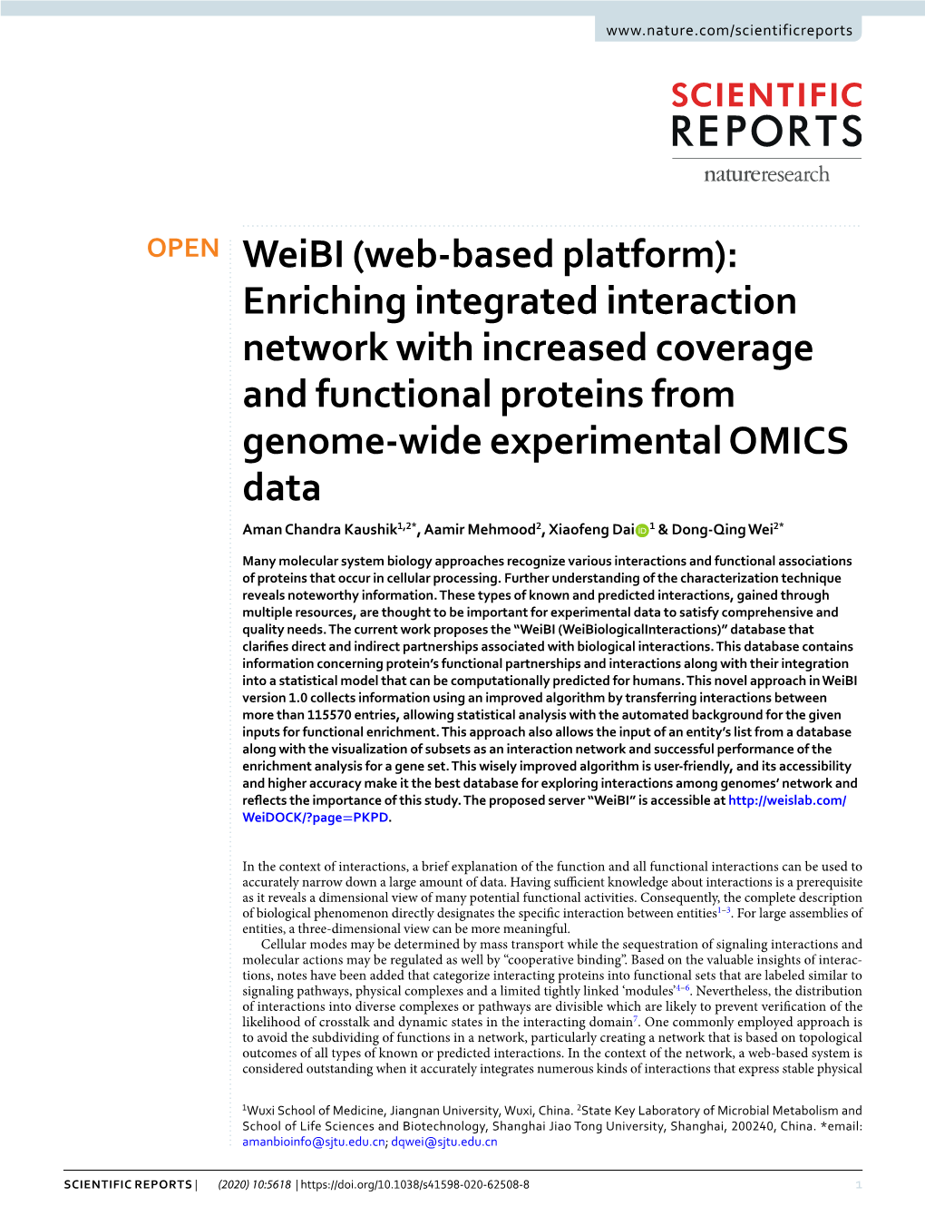 Weibi (Web-Based Platform): Enriching Integrated Interaction Network With