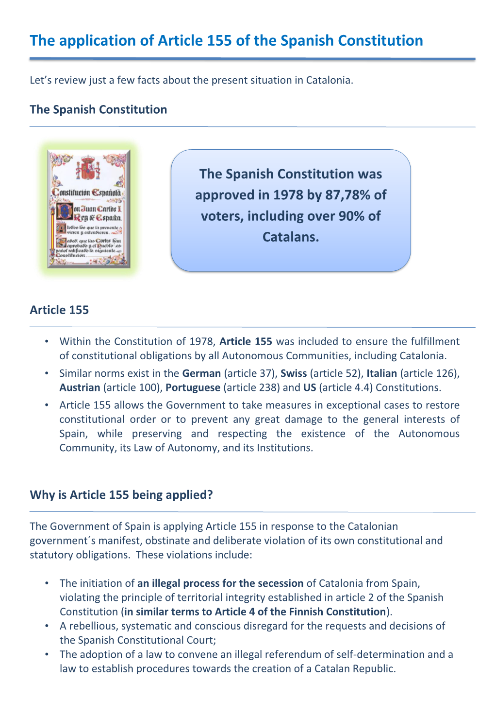 The Application of Article 155 of the Spanish Constitution