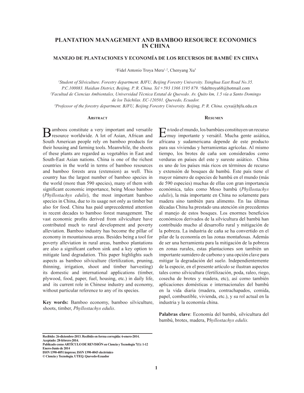 Plantation Management and Bamboo Resource Economics in China