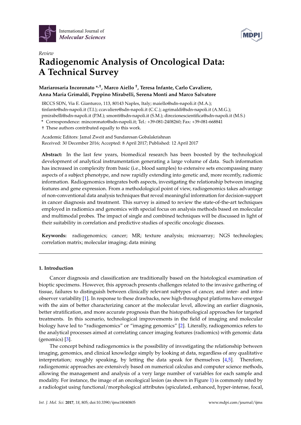 Radiogenomic Analysis of Oncological Data: a Technical Survey