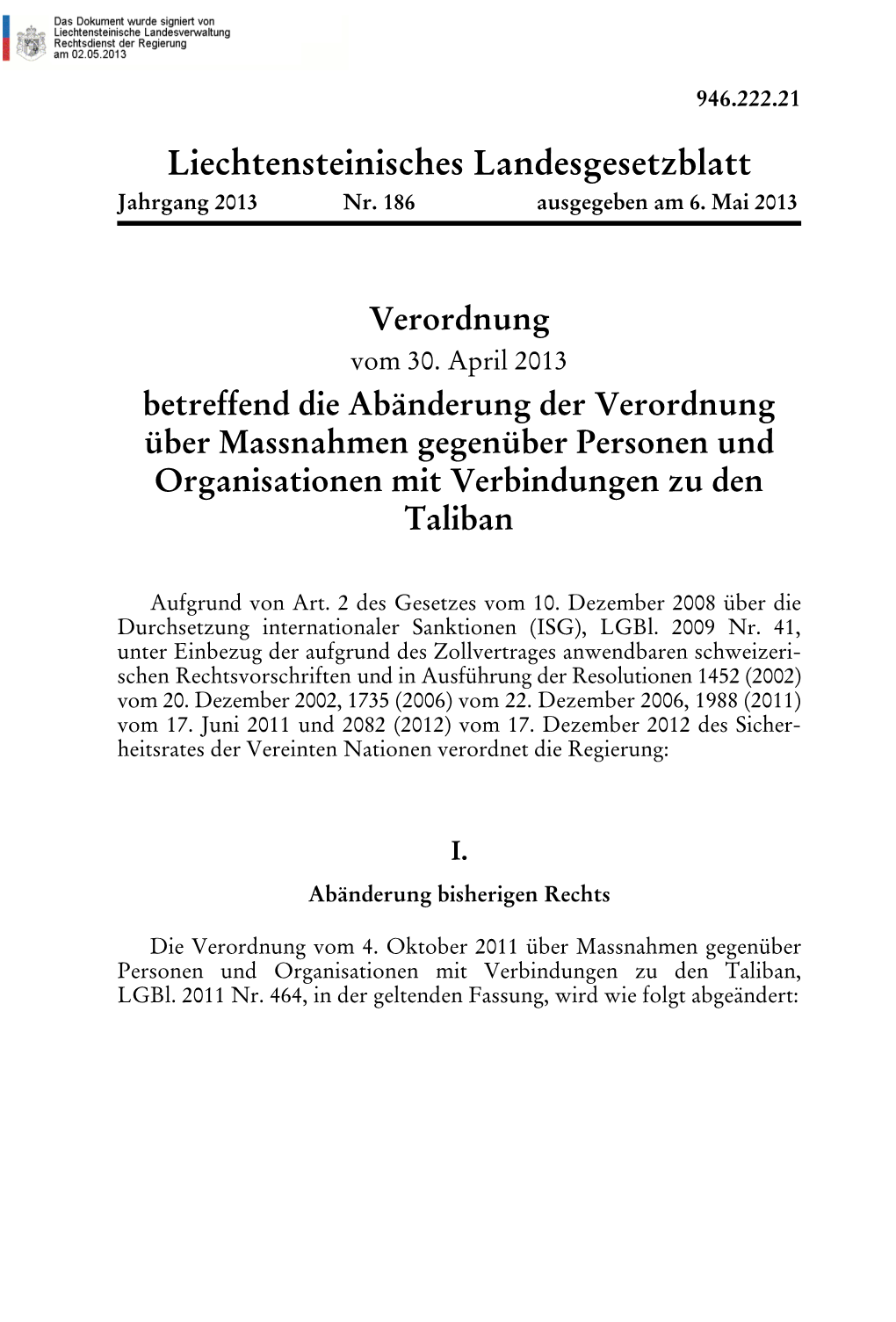 Liechtensteinisches Landesgesetzblatt Jahrgang 2013 Nr