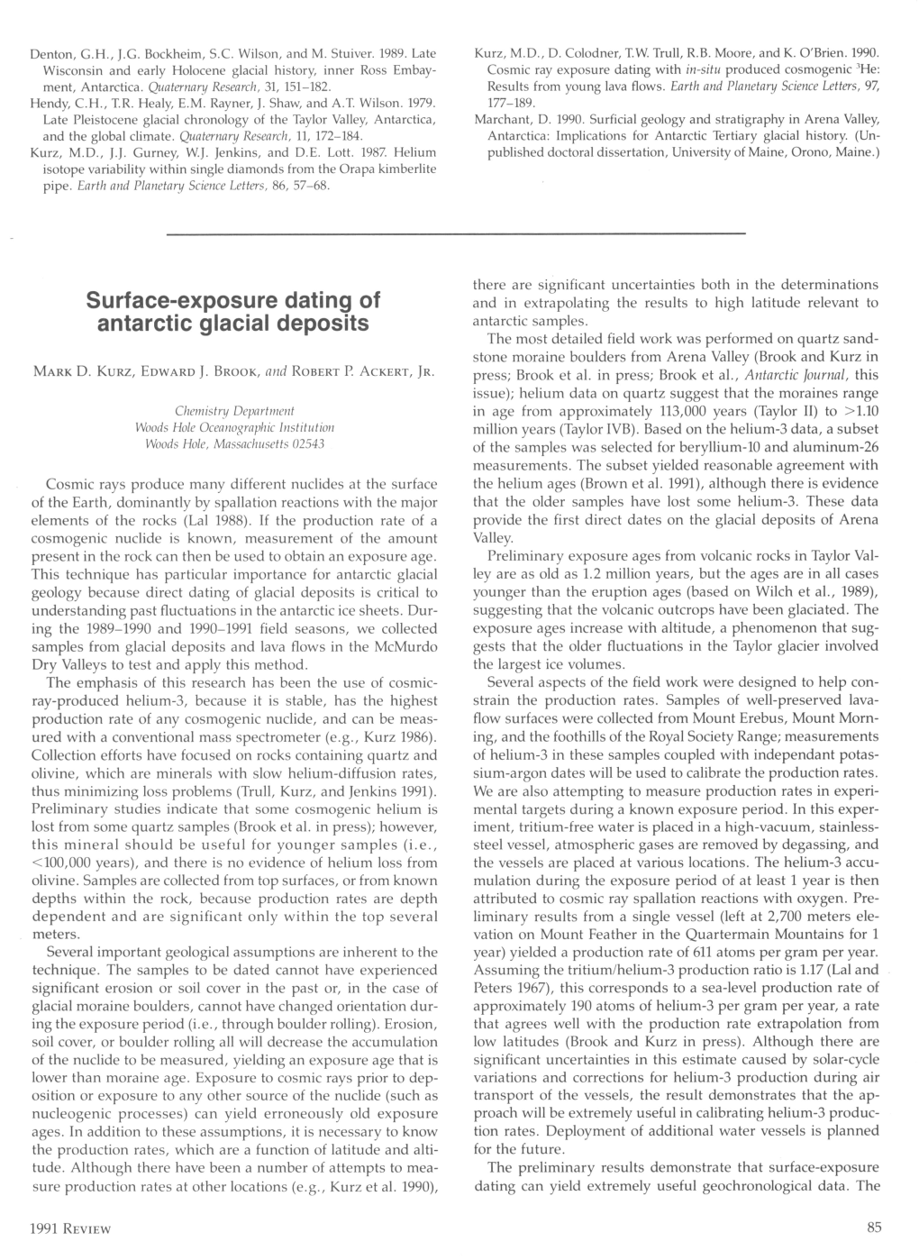 Surface-Exposure Dating of Antarctic Glacial Deposits