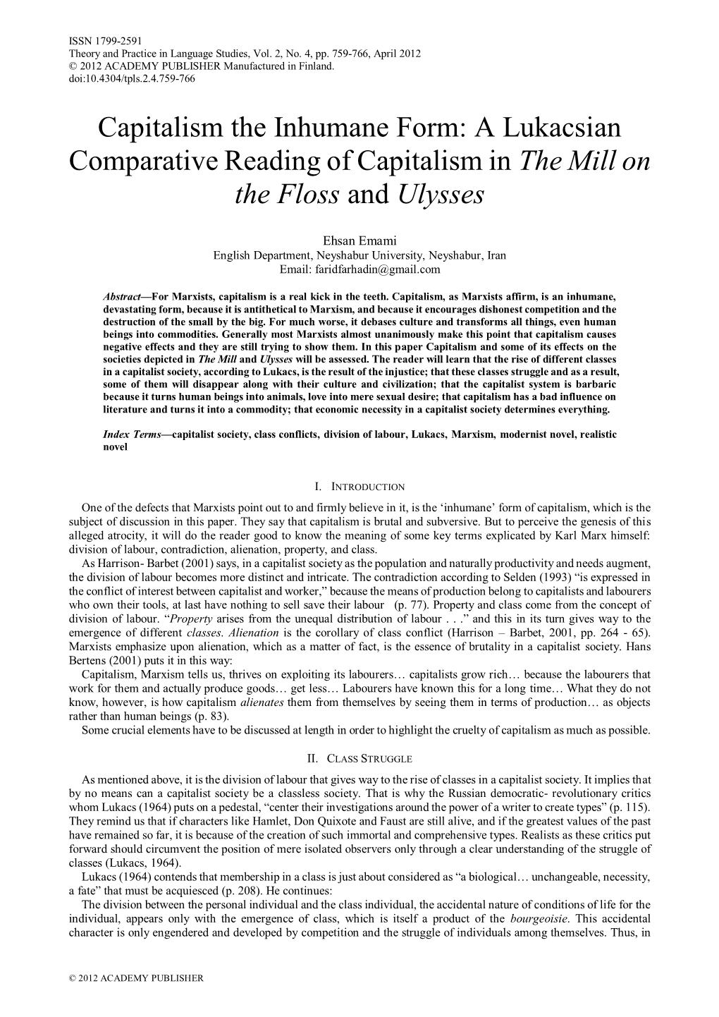 A Lukacsian Comparative Reading of Capitalism in the Mill on the Floss and Ulysses