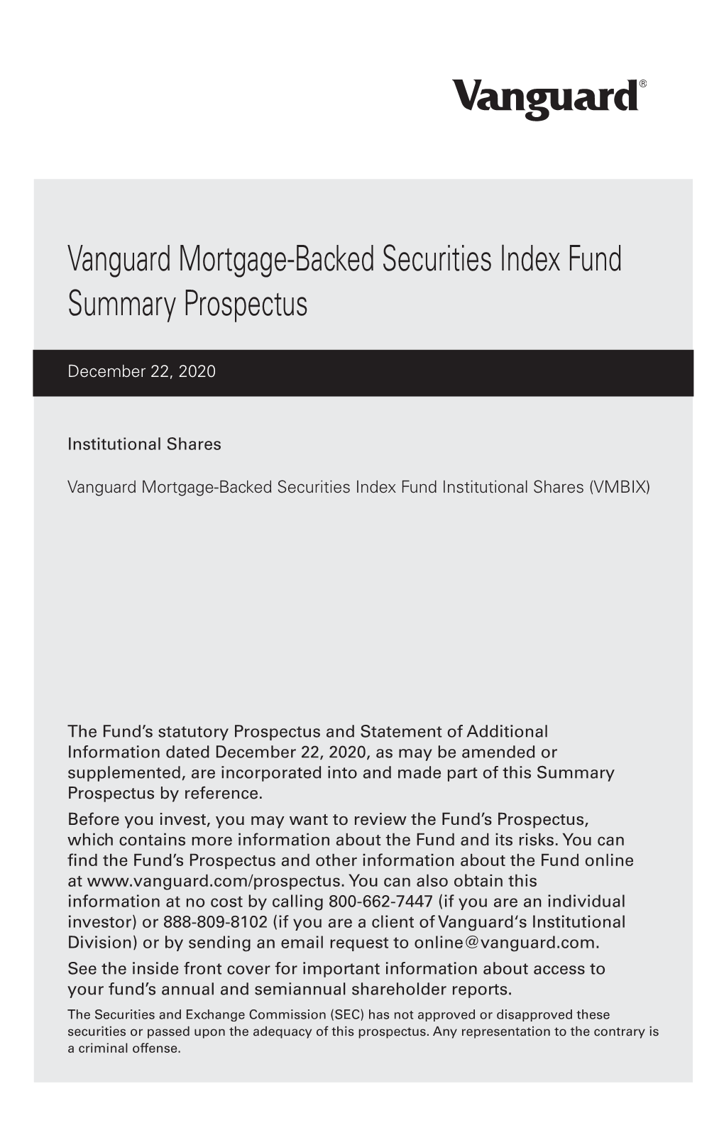 Vanguard Mortgage-Backed Securities Index Fund Summary Prospectus